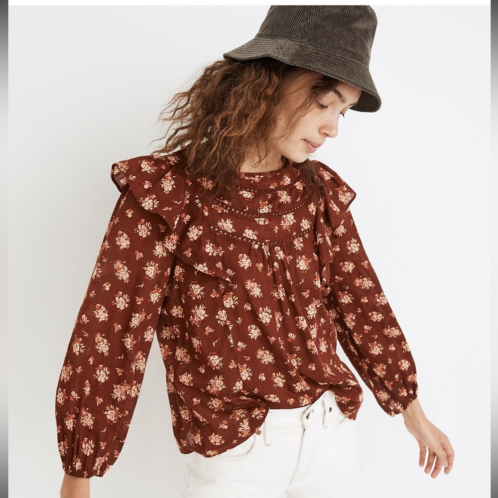 Madewell Ladder-Trim Ruffle Top in Homestead Bouquet